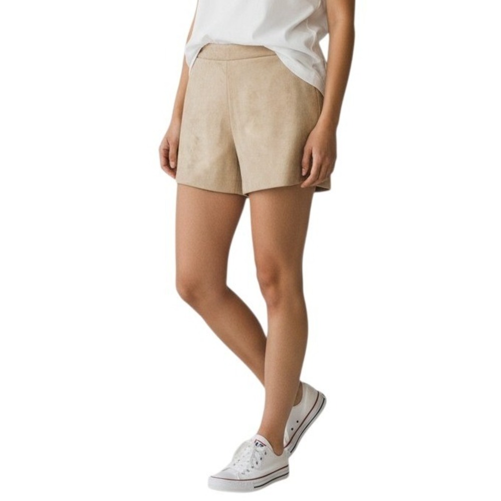 Zara Faux Suede Shorts M Tan Neutral Minimalist Vegan Leather High Rise